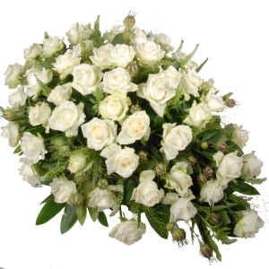 Witte rozen Rouwstuk druppelvorm bestellen bij Boeket