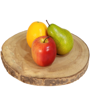 Daar Onschuldig portemonnee Kunstfruit op houten schijf appel peer sinaasappel