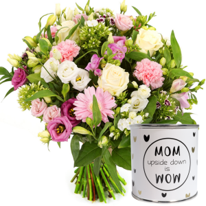 Moederdag bloemen + snoepblikje Mamma bij