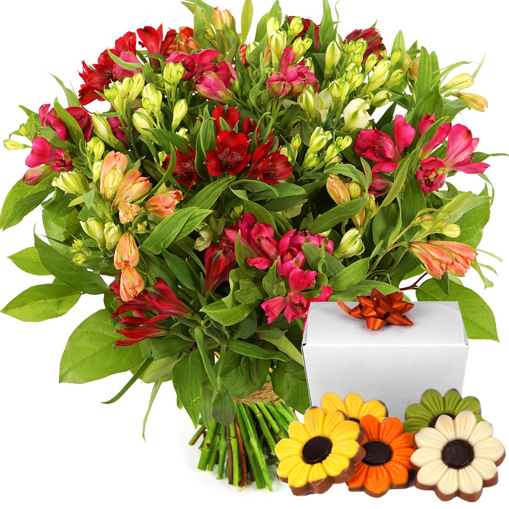 Alstroemeria bloemen en bloemetjes chocolade