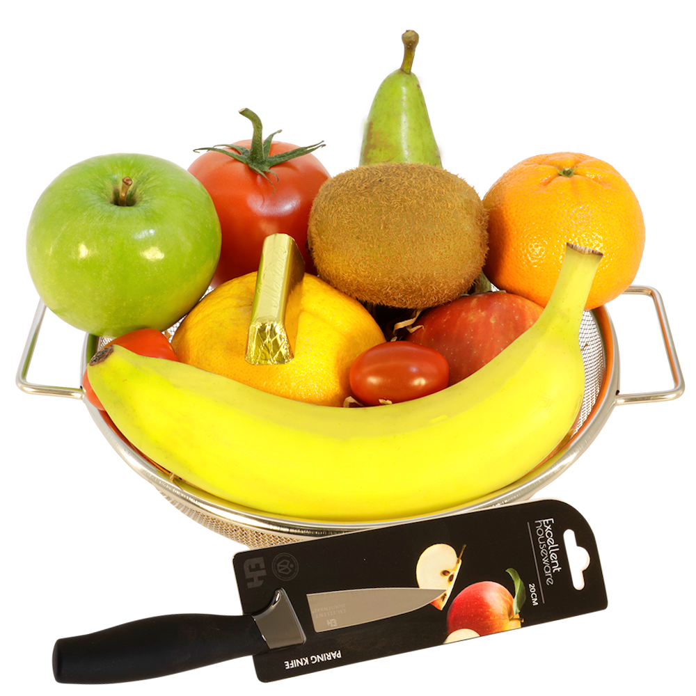 Boeketcadeau Klassieke Fruitschaal cadeau basis + stevig fruitmes