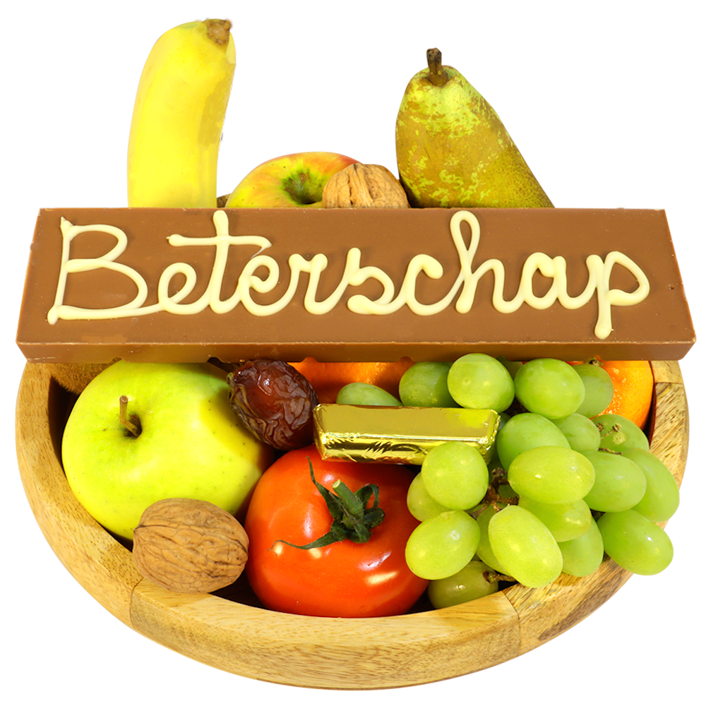 Fruitschaal met beterschap chocolade reep