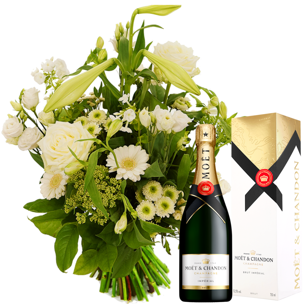 Speels boeket wit + Moet Chandon Brut