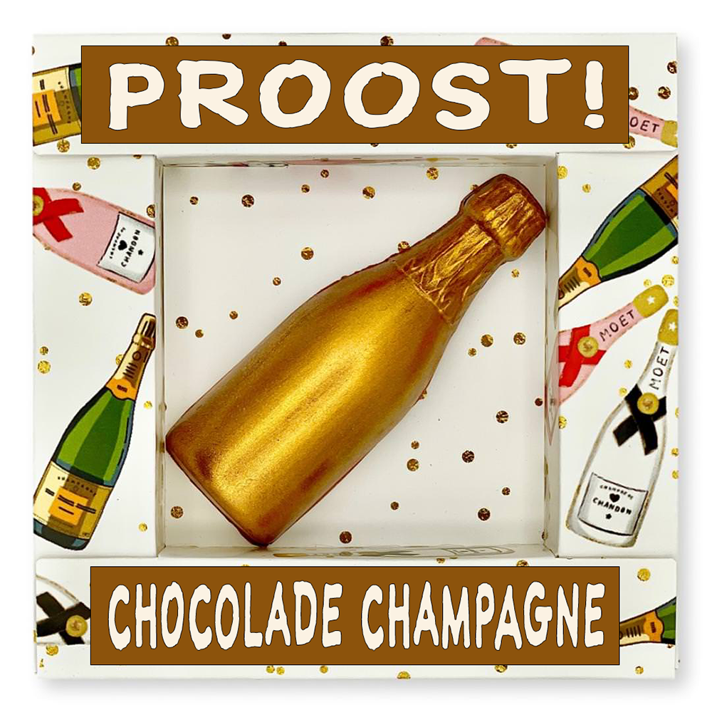 Boeketcadeau Chocolade champagne fles proost