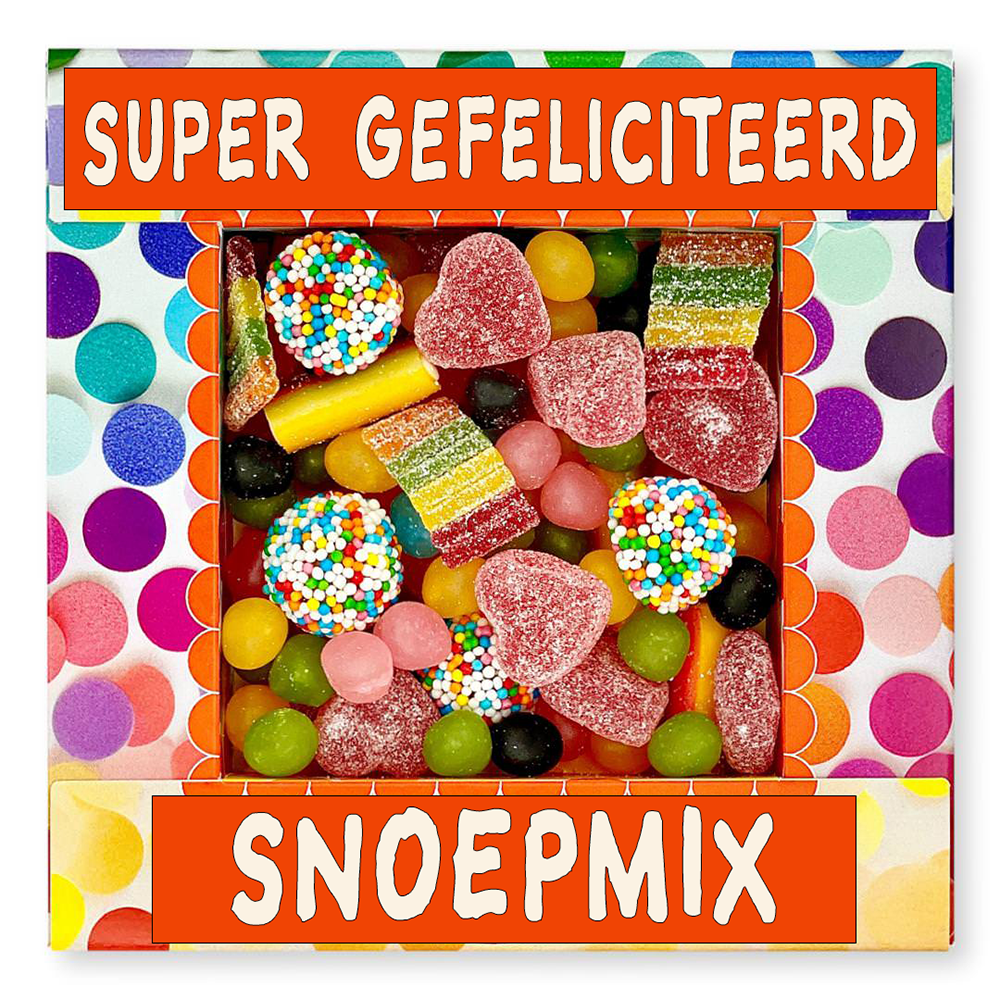 Boeketcadeau Een doos Snoepmix Super Gefeliciteerd